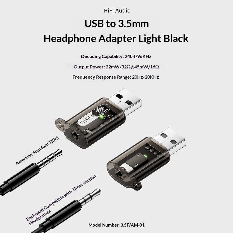 USB A to 3.5mm TRRS Audio Converter External Sound Card HiFi Sound Headphone Mic Adapter for Portable Laptop PC Use