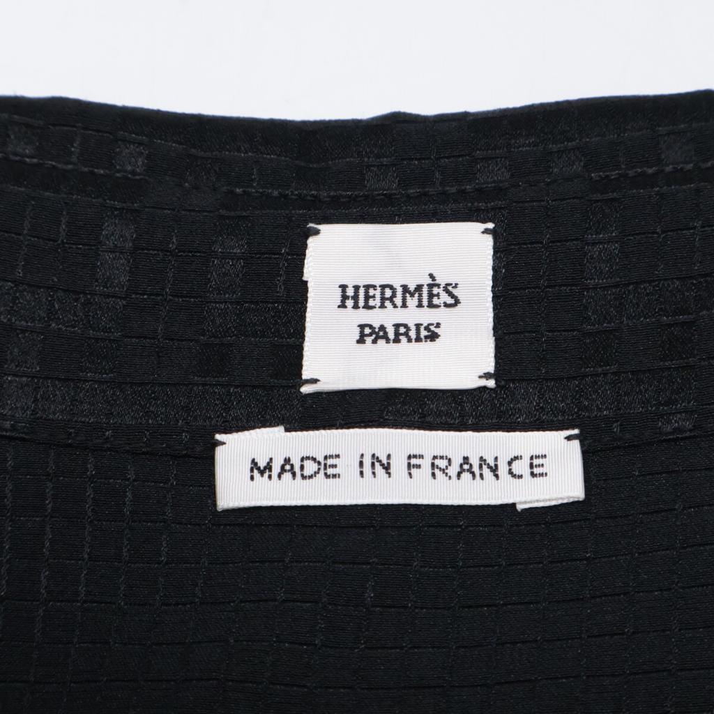 Hermes [Excellent Condition/Domestically Manufactured/24 Stainless Steel] 4E0603DC Mosaic Bowtie Collar Silk Long Sleeve Shirt Tops 36 blackUsed