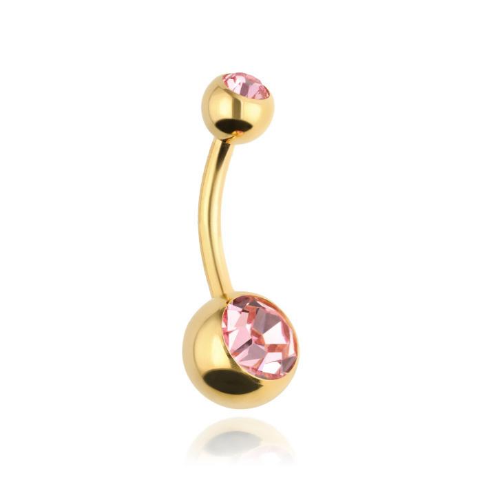 Titanium Belly Button Ring With Pink Crystals - Gold - Tpp-005 1.6/10