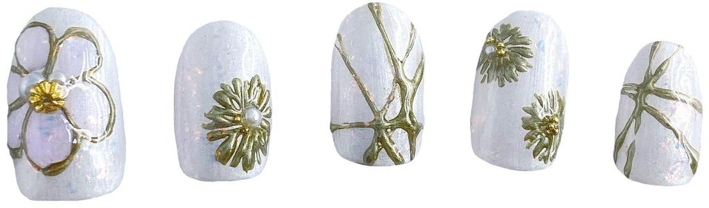 Nail Tips for Japanese Japanese Made In Floral Solid Gold Nail False for Japanese Wear Kimono, Pattern, Made, Japan, Pattern, White, Pearl, White,
