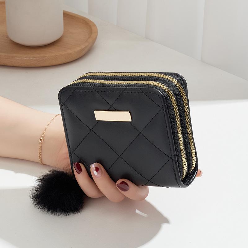 New Iron Standard Decorative Women's Rhombus Clutch Change Bag Double-layer Casual Bag Wallet Short Piece