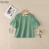 ZANZEA Blusa Casual da Donna a Girocollo Manica Corta Larga con Stampa