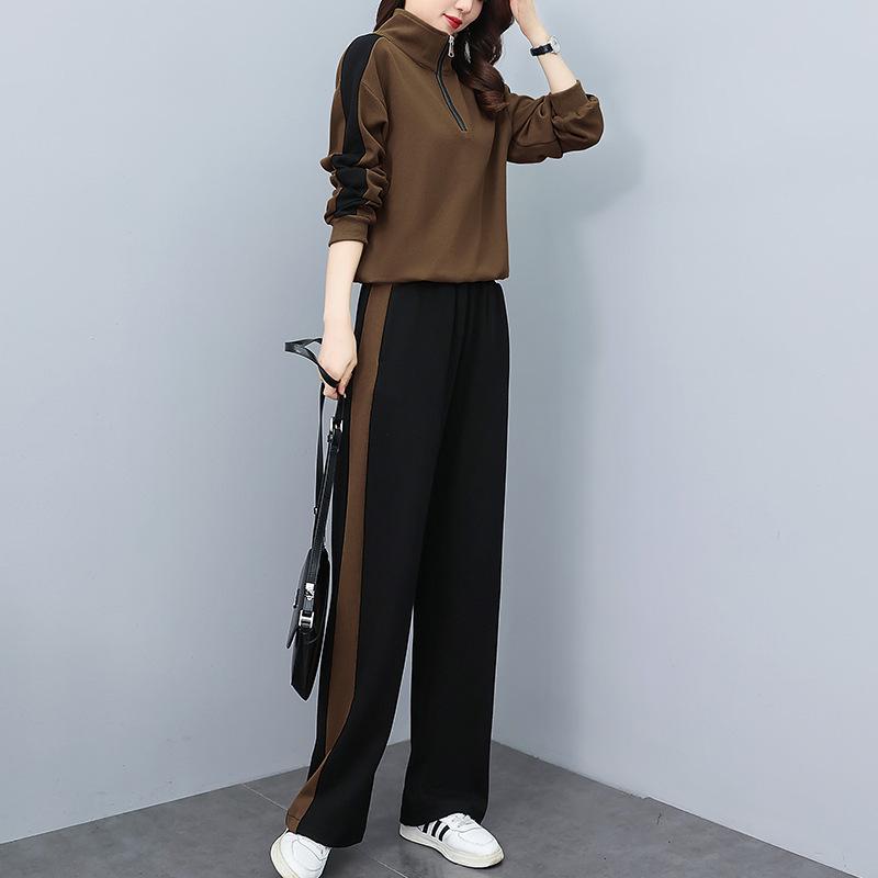 

Женский повседневный спортивный костюм на начало осени 2024 года: Модный комплект-двойка, омолаживающий и подходящий для слегка полноватой фигуры M (Recommended 85-115 jin) коричневый