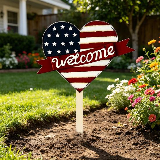 Fourth of July Garden Stake Stars And Stripes Eagle Yard Art Stake American Patriotic Stake for Backyard Lawn Decoration