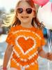 Girl Clothing Heart Tie Dye Print Summer Kids Short Sleeve T-Shirt Cute Round Neck Boy Girl Tee Outdoor Cute Children's Clothing