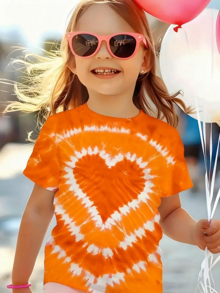 Girl Clothing Heart Tie Dye Print Summer Kids Short Sleeve T-Shirt Cute Round Neck Boy Girl Tee Outdoor Cute Children's Clothing