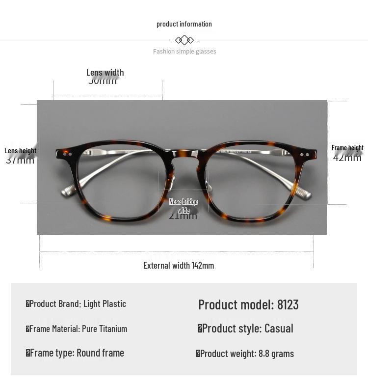 Vintage Ultralight Pure Titanium Full-Rim Eyeglass Frame, Unisex & Stylish, Comfortably Fits Prescription Lenses for Myopia.