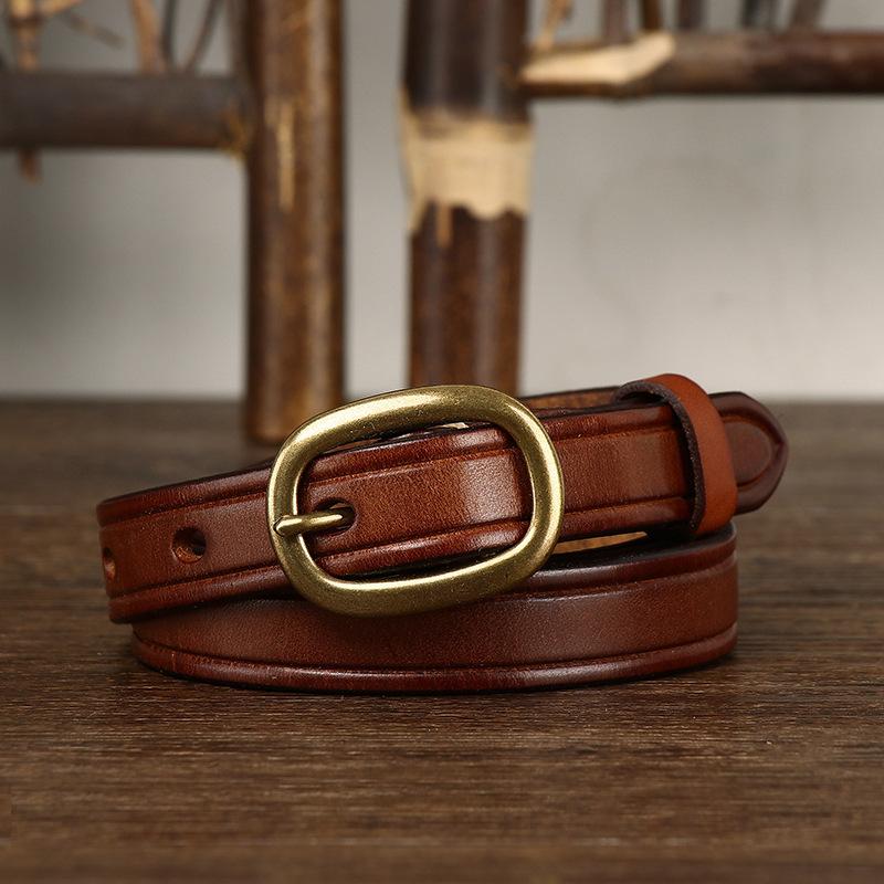 Retro Ins Style Belt Women's Fashion All-Match Genuine Cattlehide Leather Surface Jeans Decorative Thin Belt