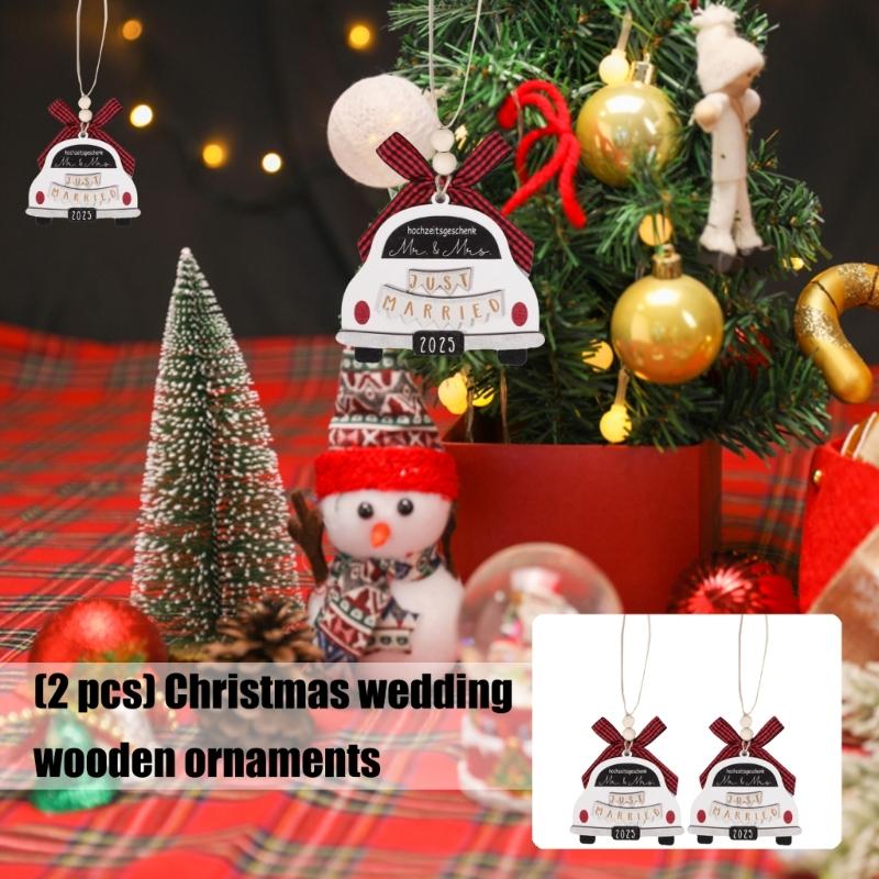 Individualized Wooden Wedding Anniversary Ornament Christmas Decors For Married Couple 2 Piece Couple Wedding Gift J0MC