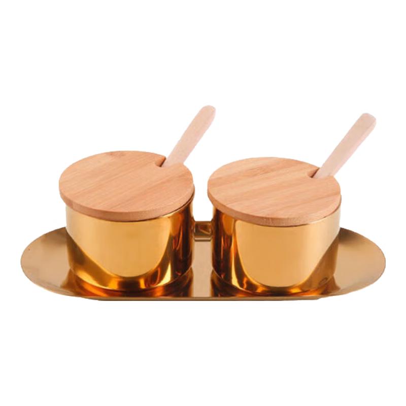 WeiYi 304 Stainless Steel Seasoning Jar Set with Wooden Lid