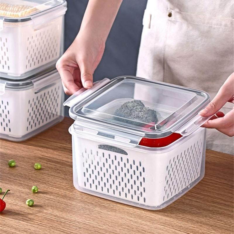 Refrigerator Storage Box for Food Preservation Vegetable and Fruit Organizer Crisper Double Layer Sealing Box with Lid