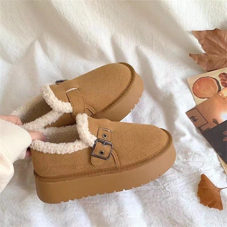 Non-slip heightened thick-soled snow boots women's winter piled and thickened new one-pedal thermal cotton shoes