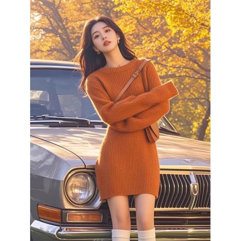 Red knitted sweater dress New Year s robe women s winter New Year s wear top extended s recommended 37.5-47.5kg
