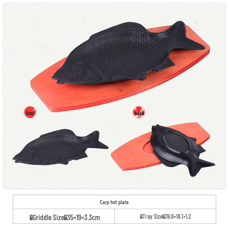 Cast Iron Rectangular Teppanyaki Barbecue Plate for Steak, Fish, and More