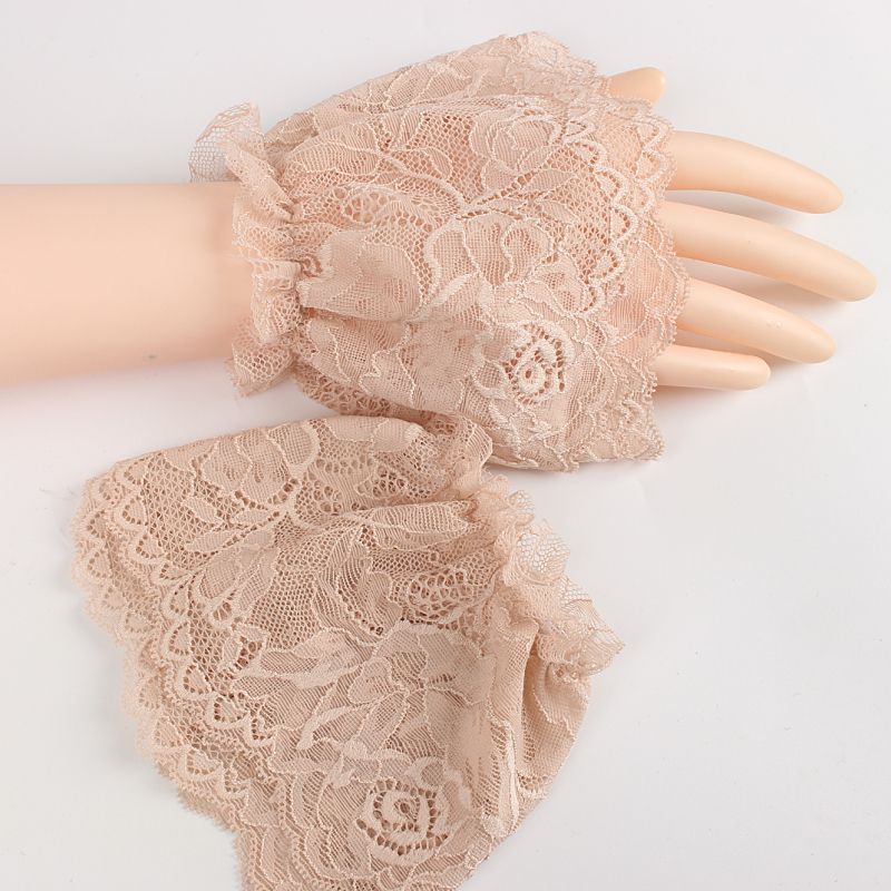 

Fall and Winter Women s Double-Layer Black and White Pink Three-Color Oversleeve Decorative Cuff Heattech Lace Arm Sleeve Half Finger Gloves Short Pink double short 9cm All yards