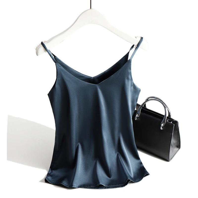 Summer Temperament Suspenders Camisole Women's Classic Tank Top Stylish V-neck Silky Satin Sleeveless Top