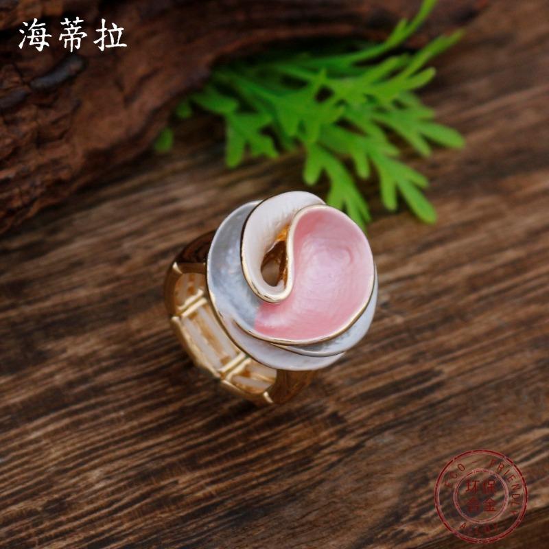 New enamel hollow geometric rose elastic ring women's simple high-end flower ring