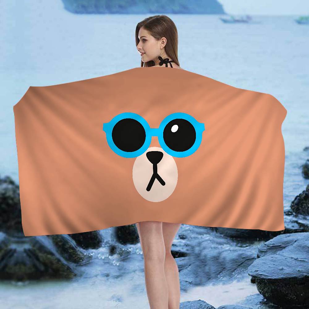 

L-Lines Friends B-Brown Bear Microfiber Blanket Quick Drying Beach Towels Oversized Printing Super Absorbent Pool Towel Blanket W30*H60(CM)