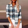 Womens Relaxed Fit Long Sleeve Shirt With 3D Digital Print Plaid Casual Cotton Linen Blouse