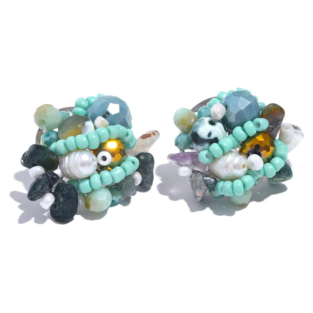 

Yhpup Natural Stone Pearl Resin Crystal Beads Handmade Bohemian Stud Earrings Stainless Steel Silver Color Jewelry Bijoux Summer