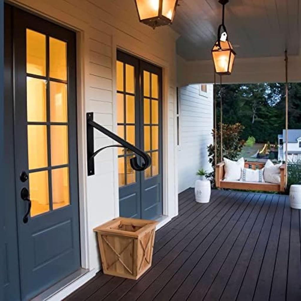 Grab Bars for Elderly, Wrought Iron Hand Rails Wall Mounted, 2 Step Handrail for Outdoor Steps, Black