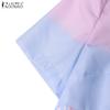 ZANZEA Women Summer Stand Collar Casual Short Sleeve Print Dress