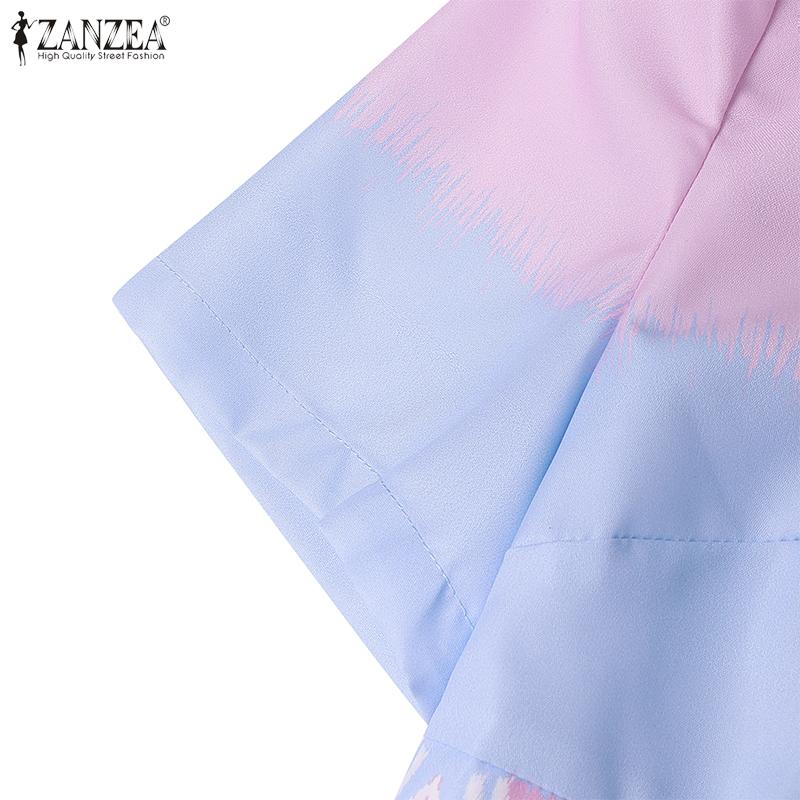 ZANZEA Women Summer Stand Collar Casual Short Sleeve Print Dress