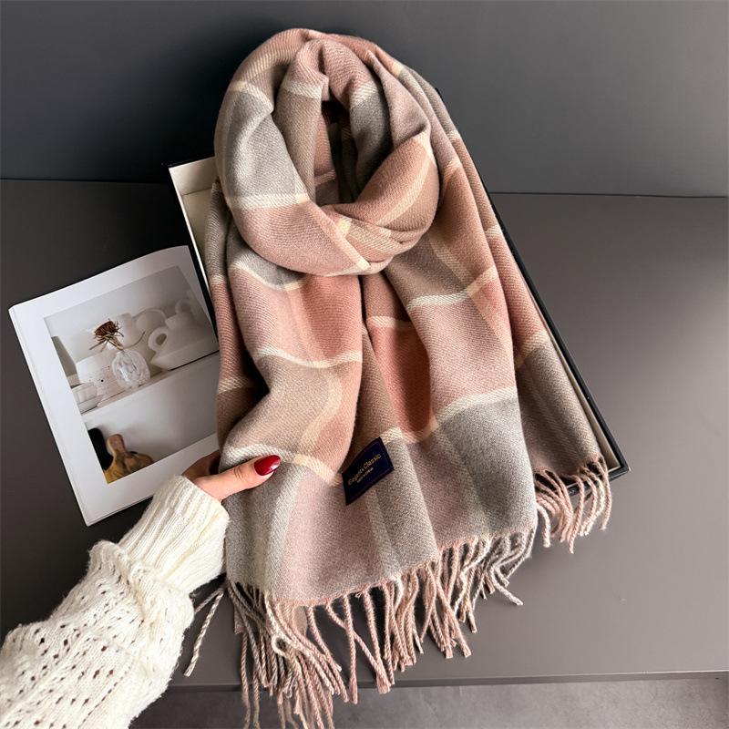 

Fashion Autumn And Winter Gentle Retro Warm Scarf Women S Shawl Versatile Commuter Fringed Fine Sand Imitation Cashmere Scarf 200cmX53cm (with tassel)