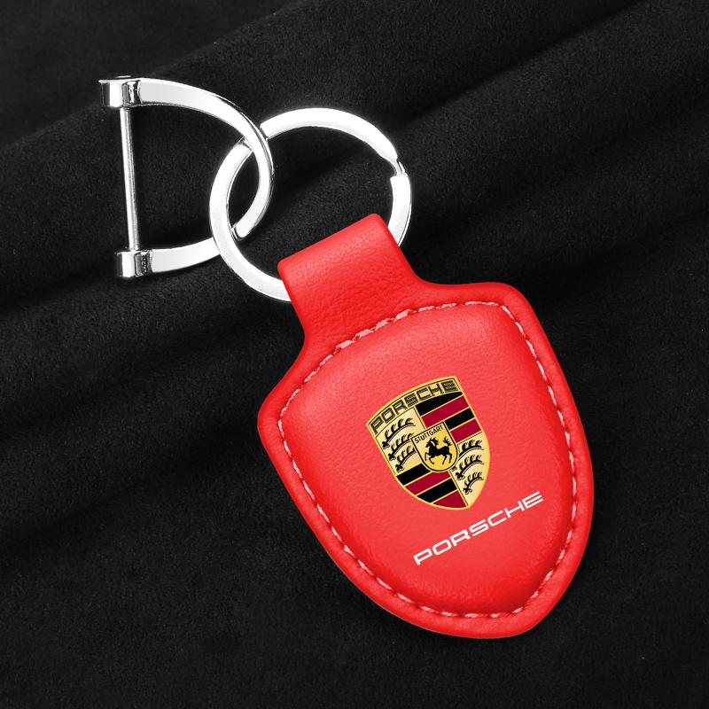 For Porsche Cayenne Panamera Macan 911 Taycan Boxster Cayman 918 Pajun Leather Car Emblem Keychain Keyring Shield Key Chain