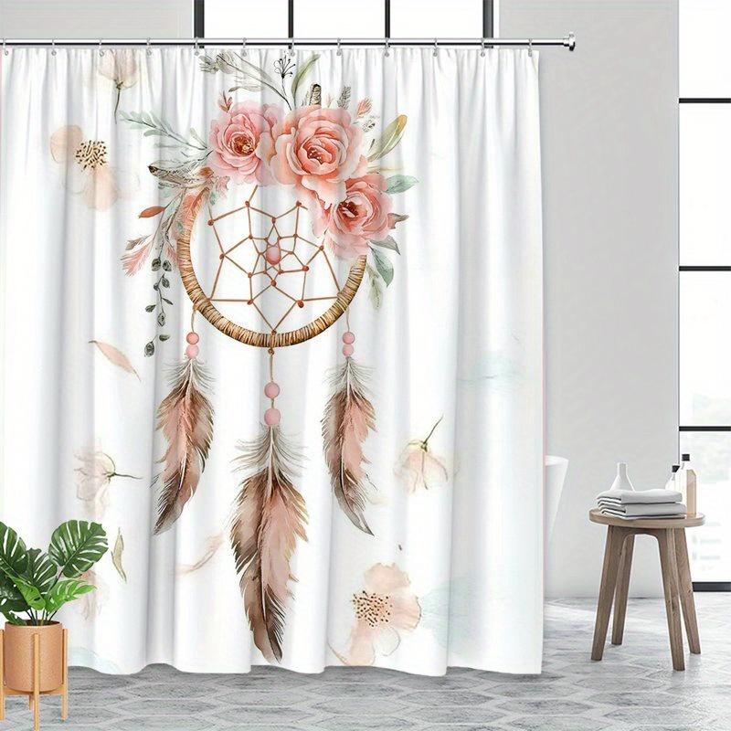 Dreamcatcher Floral Shower Curtain Boho Bathroom Decor Pink Roses Feather Dreamcatcher Water Resistant Bath Curtain Home