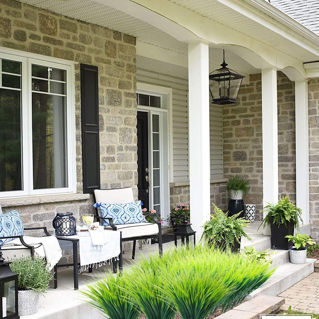 20 Bundles Artificial Outdoor Plants, Fake Wheat Grass Greenery Shrubs UV Resistant Faux Plastic Plants Garden Porch Window Box Décor (Grass)