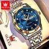 OLEVS 5513 Men's Quartz Watches Stainless Steel Strap Diamond Scale Dual Calendar Waterproof Luminous Men's Business Wristwatch