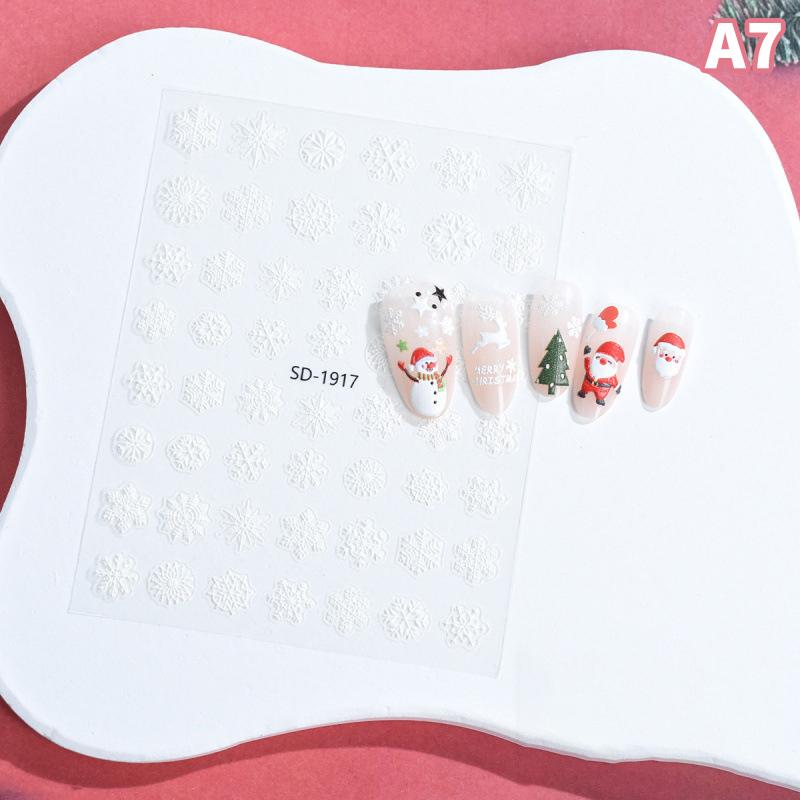 1 Sheets Embossed Christmas Snowflake Nail Art Stickers Santa Claus Adhesive Nail Decals New Year Manicure Supplies