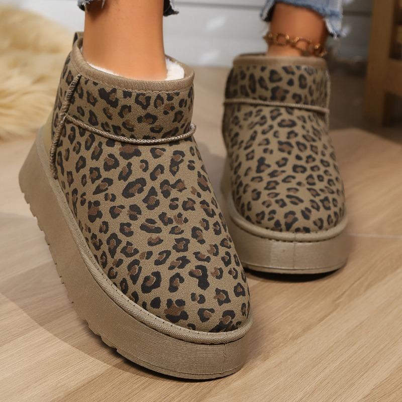 Foreign trade new leopard print color matching short snow boots women's European and American style velvet warm muffin bottom thickened cotton shoes