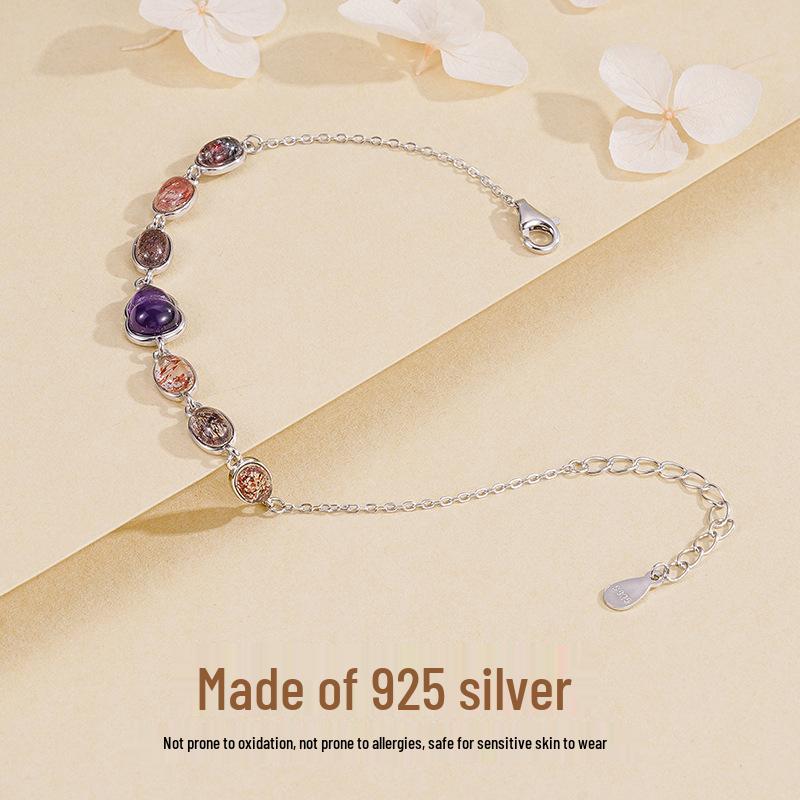 Tichiya S925 Sterling Silver Purple Crystal Seven Bracelet for Women 925 Silver