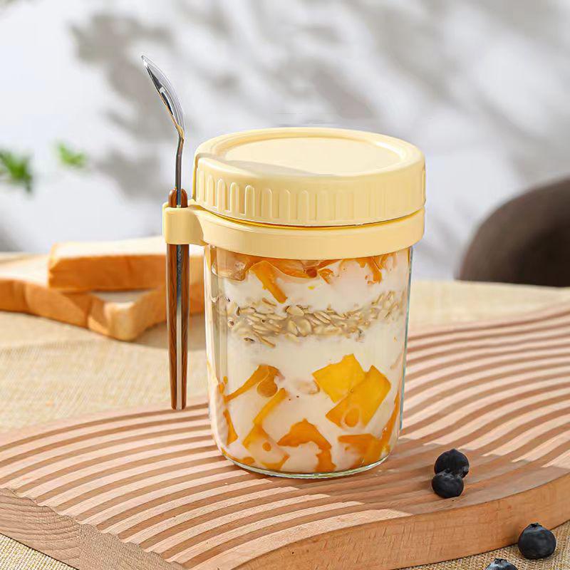 Tragbare Frühstücksbecher Haferflocken Müsli Nuss Joghurt Salatbecher Behälter Set mit Löffel Schule Lunchbox Lebensmittel Aufbewahrungsbox