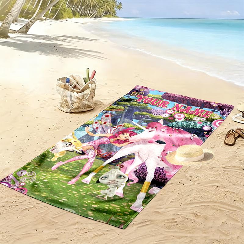 Custom Name Mia and Me Print Beach Towel, Large Soft Quick Dry Towel for Beach Camping Swimming