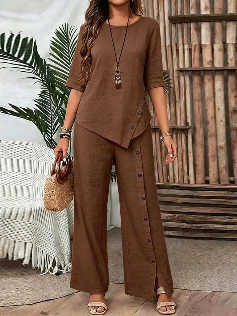 Ensemble Top Asymétrique et Pantalon Large pour Femme