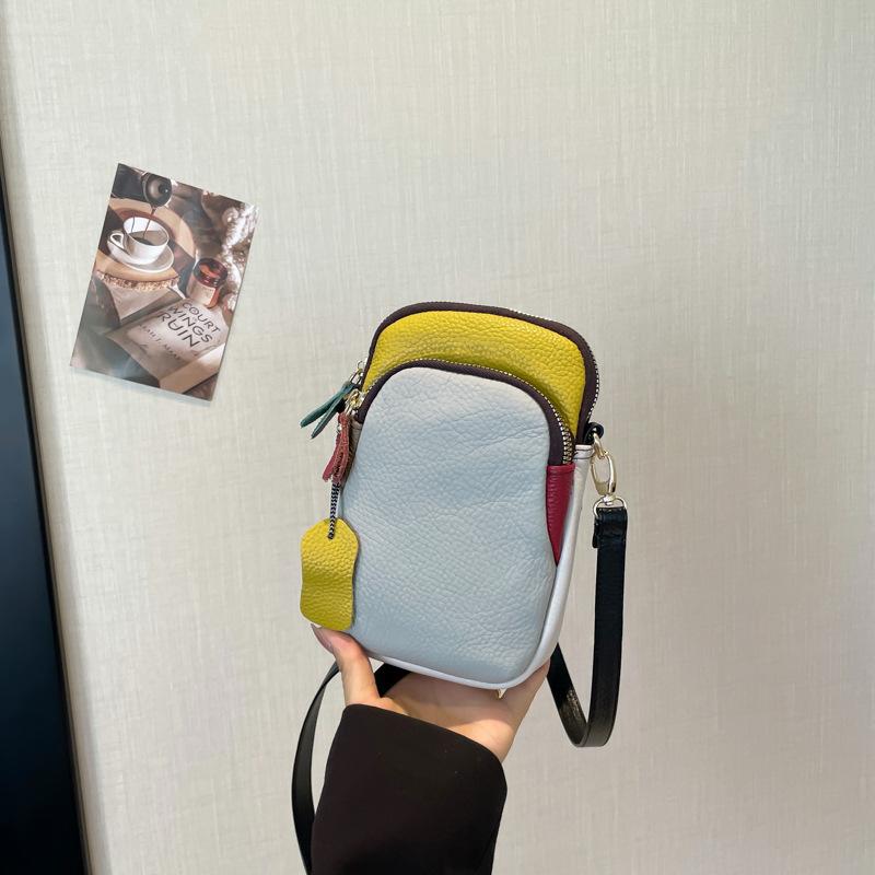 Leather Small Square Bag First Layer Cowhide Color Matching Trend Fashion Messenger Bag Shoulder Bag Women