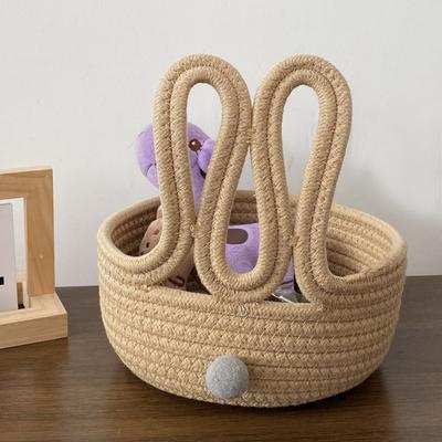 Cotton Rope Rabbit Storage Basket Cute Bunny Desktop Size Bunny Storage Basket Cartoon Design Woven Texture Woven Storage Basket