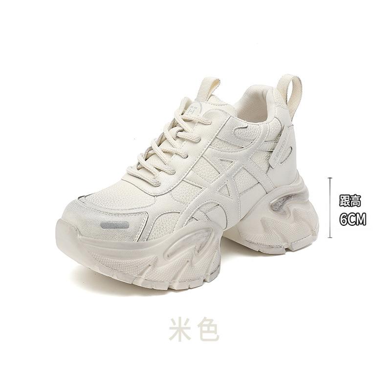 Thick-soled heightening dad shoes women's spring and summer new leather casual sports shoes versatile and showing feet, small single shoes trend