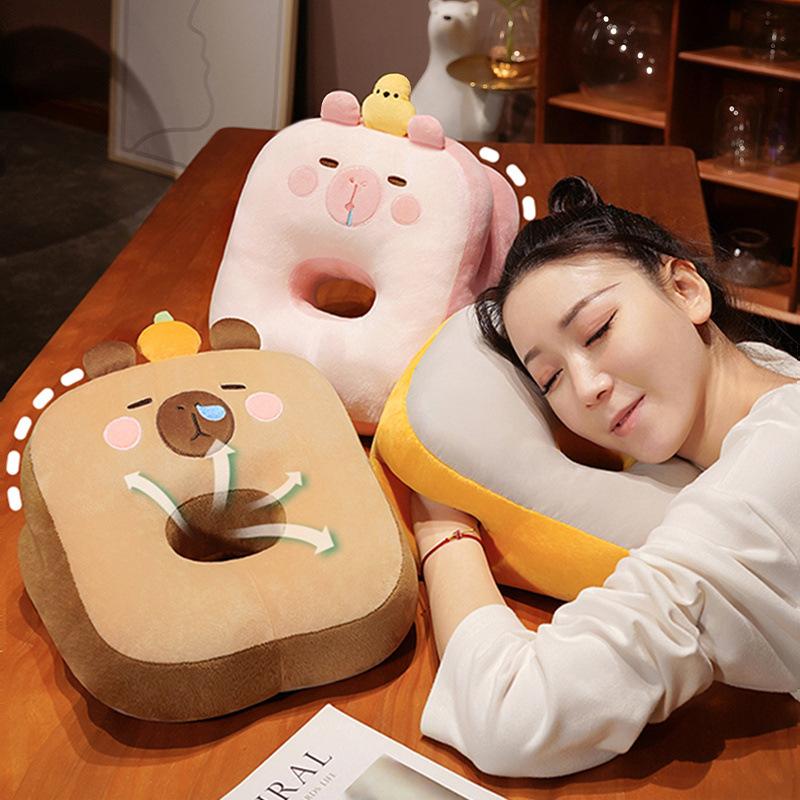 Dual-Purpose Ice Silk Nap Pillow, Office Perforated Sleeping Pillow, Capybara Pillow, Male And Female Students Lunch Break Pillow Can Be Intervened