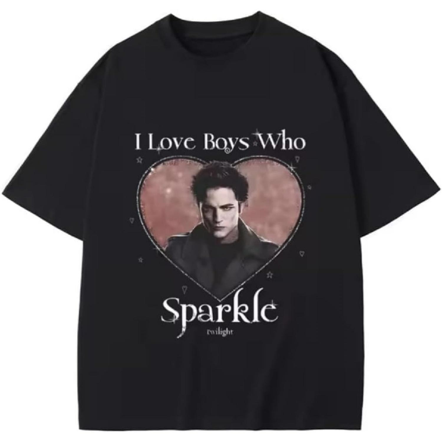 DXTR3FDdk Фильм Сумерки Я Люблю Парней Которые Искрятся Роберт Паттинсон Графическая Футболка Черная S
