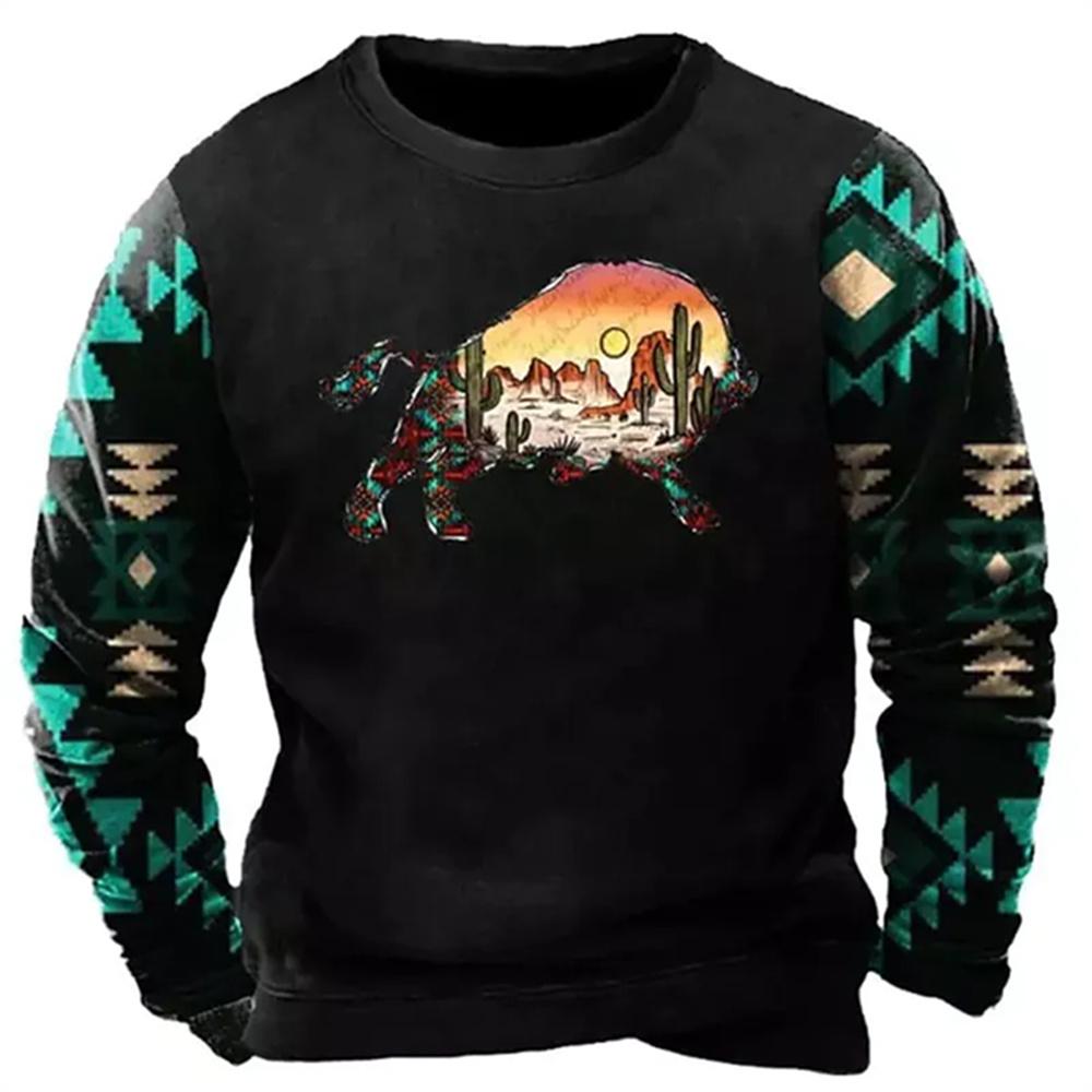 Vintage pánská mikina Kovbojské tričko s grafickým vzorem Etnický styl Potisk Svetr Oversized Muži Oblečení Neformální Top