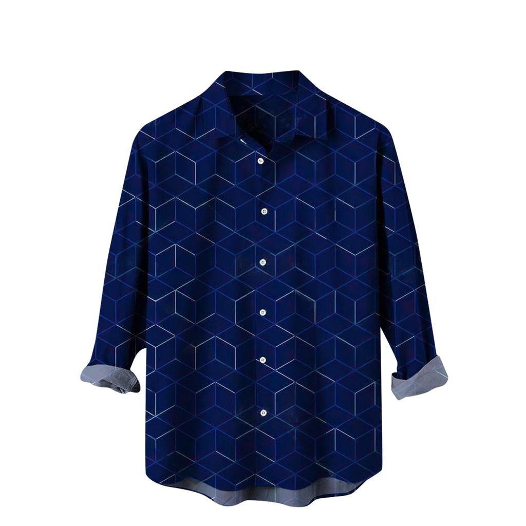 Men's Spring Summer Casual Gradient Pattern Printing Hawaiian Lapel Long Sleeve Men's Shirt Men's Top