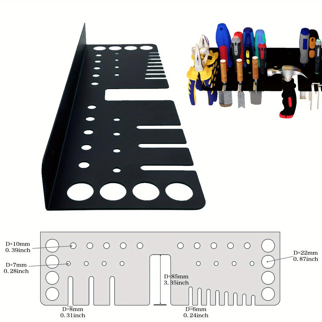Heavy-Duty Metal Wall-Mounted Tool Organizer Rack - Space-Saving Shelf for Screwdrivers, Pliers, Wrenches, Hammers for Garage