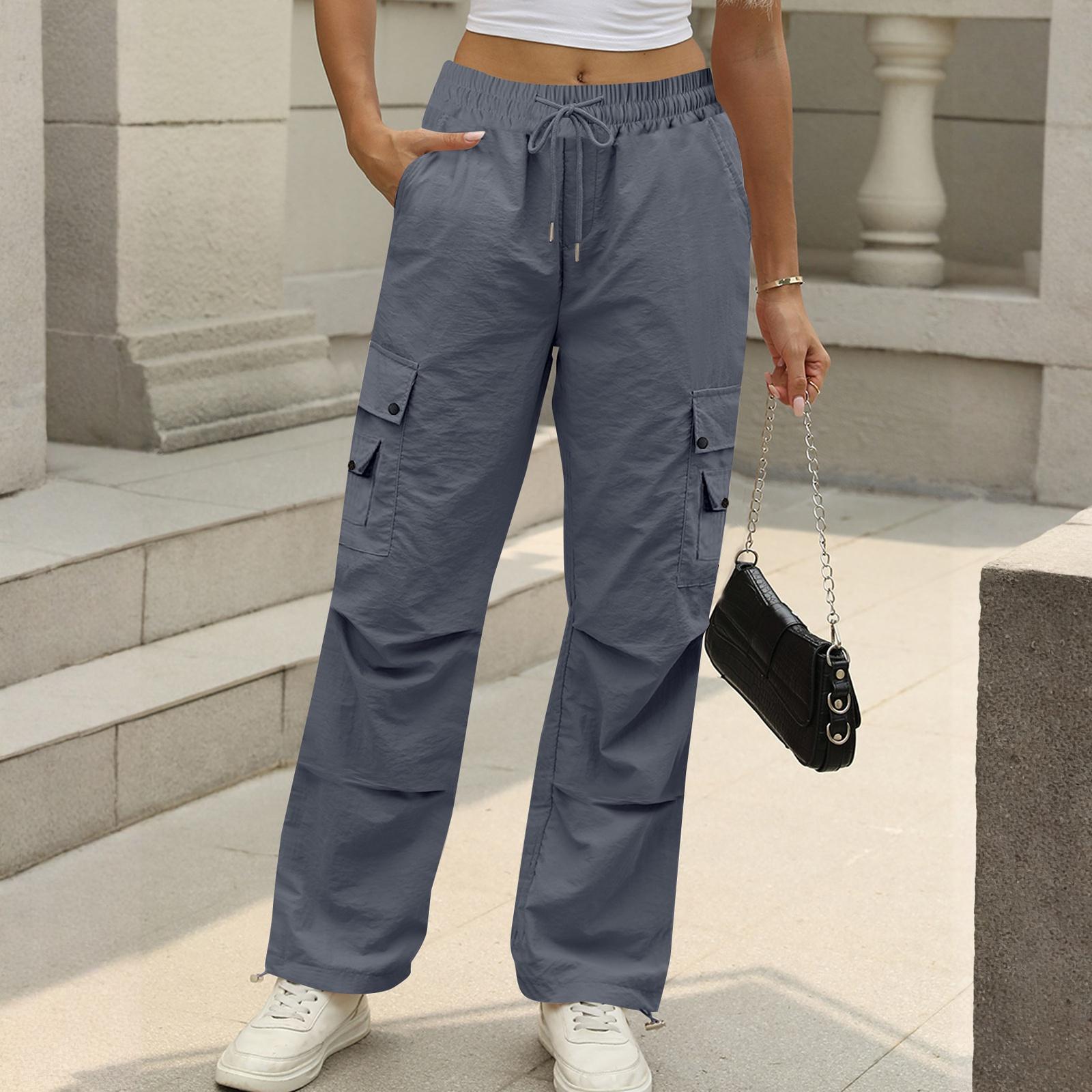 

Женские модные однотонные брюки кэжуал свободного кроя с высокой талией на кулиске, с ремешком и множеством карманов S