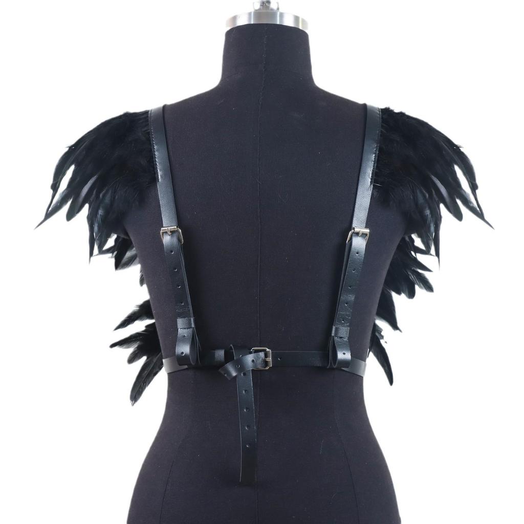 Vintage Gothic Feather Shawl Cape with Shoulder Wing Necklace for Women