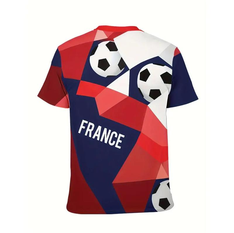 French Symbol 3d Printed T-shirt For Men's Rooster Bicycle Eiffel Tower Pattern T Shirts Street Casual Football Training Tees
