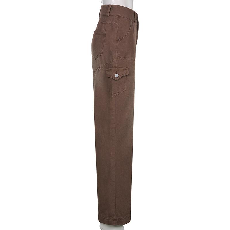 Tasche Jeans larghi impunturate Moda Streetwear Pantaloni in denim da donna Pantaloni cargo larghi Jeans coreani Pantaloni dritti Harajuku